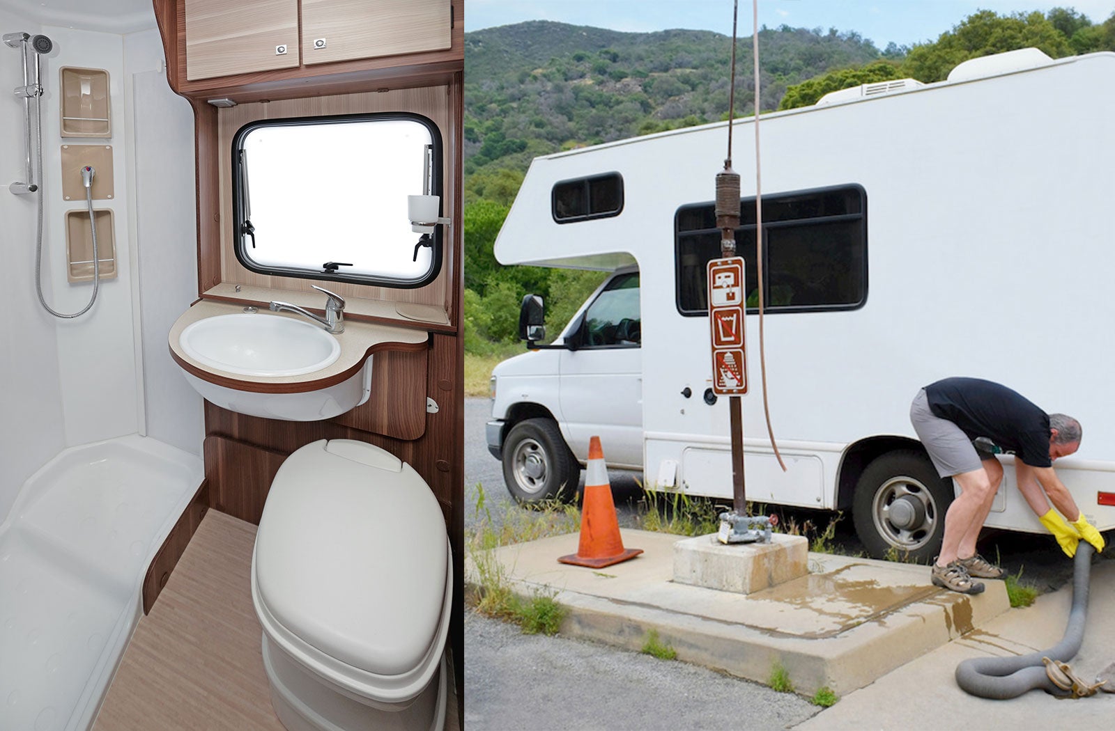 Portable RV/camper toilet and holding tank setup in Fargo, North Dakota